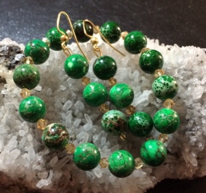 Green Imperial Jasper and Champagne Crystals